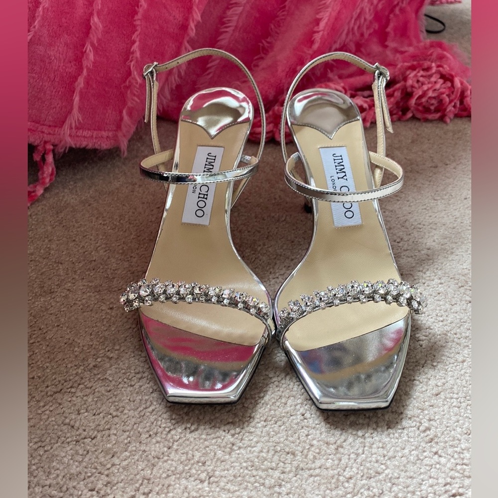 WORN ONCE Jimmy Choo Meira Sz 37.5/7.5 Silver